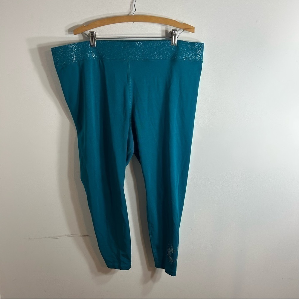 Nike Teal Blue Leggings NWT 2X Tight Fit High Rise Full Length Silver Shimmer